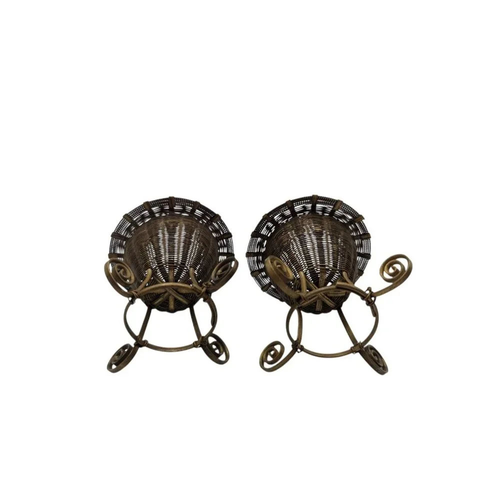 Set Of 2 Vintage Antique Brass Tiny Woven Baskets, egg holder